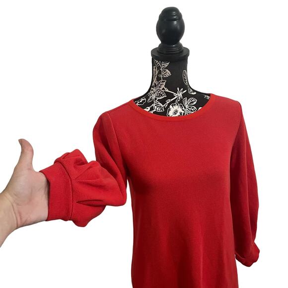 Massimo Dutti Midi Dress Waffle Knit Back Keyhole Cutout Red Orange Size Medium - Picture 3 of 8